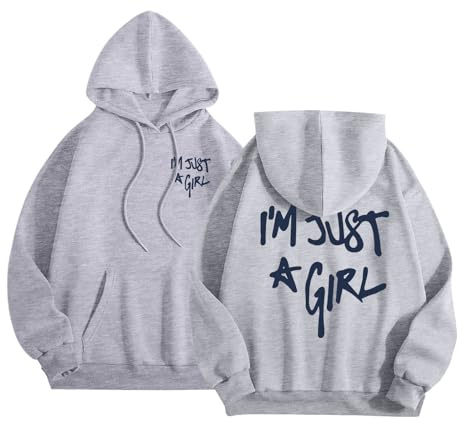 Felpa Donna con Cappuccio Oversize Hoodie con Scritta I'm Just A Girl College Casual Tinta Unita Sweatshirt a Manica Lunga Pullover Vestiti Moda Anime Lettera Grafica Abiti alla Moda Y2K