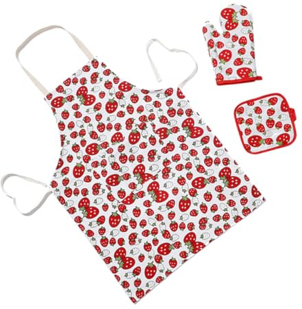 STOBAZA 3 piezas Cocina Algodón y Lino Delantal con Bolsillo Grande Manopla Térmica Antideslizante y Agarradera para Horno para Hogar y Restaurante