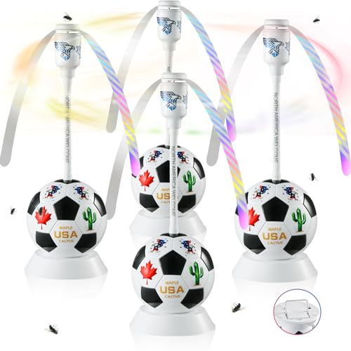 chemotex Fly Fans for Tables, Soccer Theme Table Top Fly Spinner to Keep Flies Away from Food, Portable Fly Repellent Fan with Soft Stop Blades for Outdoor, Picnic, Party & BBQ, 4 Packs