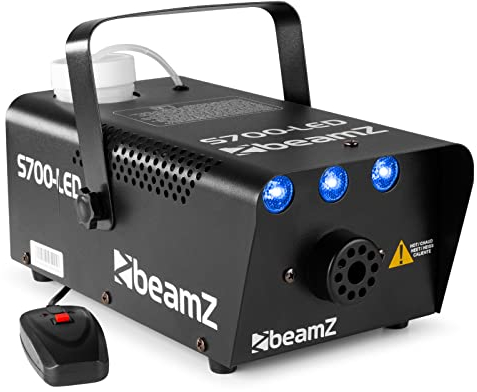 Beamz S-700-LED H - Máquina de humo con leds azules para generar efecto hielo, 700w, genera 75m3 de humo por minuto, mando a distancia con cable de 3m, calentamiento rápido, perfecto para eventos