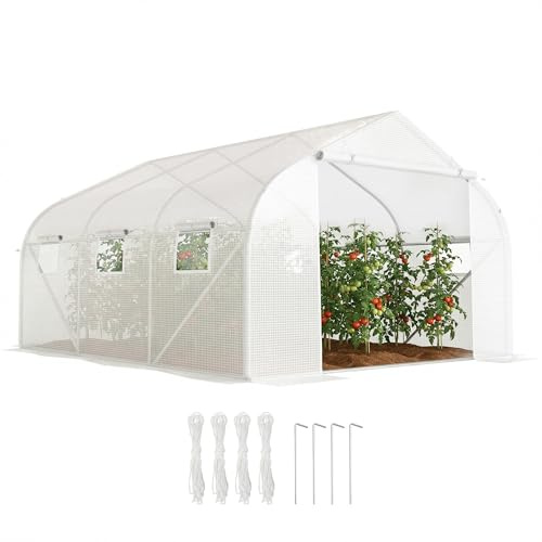 Outsunny Outsunny Invernadero de Exterior Invernadero de Túnel 350x300x200cm Invernadero de Jardín con 6 Ventanas y Cubierta de Polietileno PE 140 g/m² para Plantas Flores Verduras en Patio Blanco