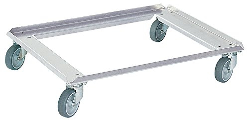 Transportroller für Stapelbehälter 800x600 mm, aus Aluminium, Tragkraft 250 kg, grauen Gummirädern