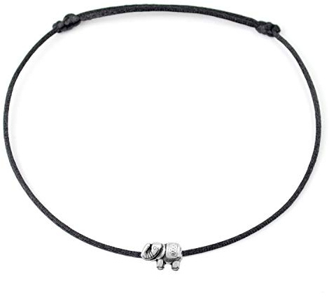 Selfmade Jewelry Fußkettchen Damen Silber Elefant Handmade Größenverstellbares Fußband Inkl. Geschenk-Verpackung (Schwarz)