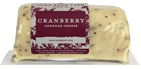 Cranberry Cheddar Cheese Barrel (145g). A Delicious Creamy Cheddar Cheese Sprinkled With Cranberries. The Ultimate Edible Gifts. The Chuckling Cheese Company.