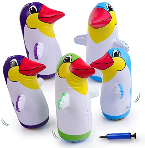 Aufblasbare Pinguin,5Pcs Pinguin Tumbler Statue Inflation, Stehaufmännchen Pinguin Aufblasbarer Boxsack,Tumbler Aufblasbare Spielzeug Partyzubehör für Kinder Geburtstag Weihnachten Party Gastgeschenke
