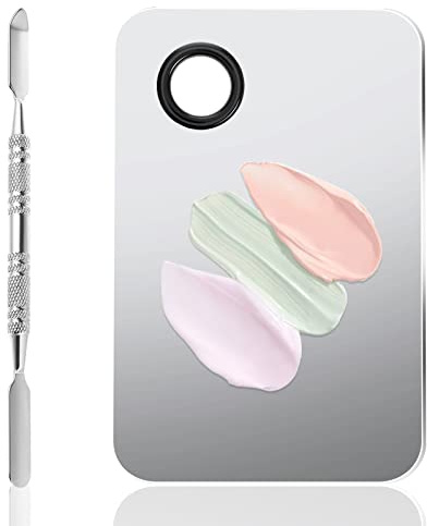 WLLHYF Palette de maquillage professionnelle en acier inoxydable avec spatule, outil pour mélanger le fond de teint, le nail art, plaque de maquillage (4,53 x 7,5 cm)
