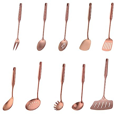 BUYER STAR Kitchen Utensil Set - 10-Piece 18/8 Stainless Steel Cooking Utensils, Rose Gold Titanium Plated Set Kitchen Tools Gadgets Accessories Spoons Turners Spatula Ladle Set