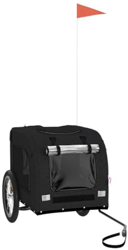 vidaXL Pet Bike Trailer, Pet Cart Carrier for Small Dogs, Pet Bike Trailer with Flag, Dog Bicycle Wagon, Black Oxford Fabric and Iron