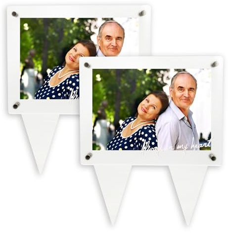 Suaific 5x7 Waterproof Picture Frame for Grave Always in My Heart 2pcs Vertical Acrylic Outdoor Memorial Cemetery Decorations Garden Marker For Funeral Gift (Always in my heart)