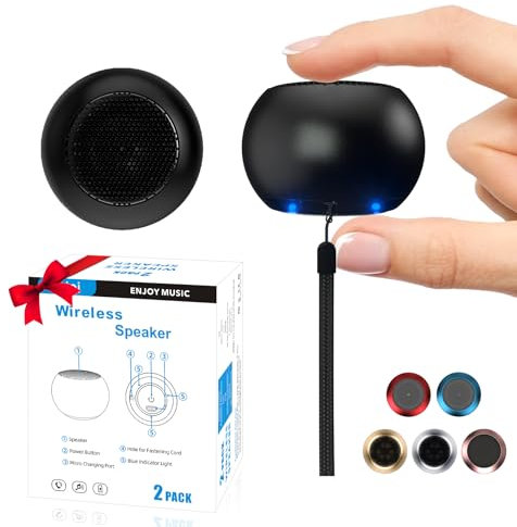 AUKSKY 2Pack Portable Mini Speaker, Bluetooth Tiny Speaker,Wireless Micro Speaker for Phone/PC/Tablet, Rechargeable Battery, Built-in Microphone, Cute Mini Speaker with Strap to Carry, Black