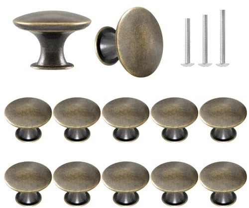 ShipeeKin Lot de 12 Boutons d’Armoire Ronds en laiton Rétro Cuisine Poignée de tiroir Champignon Tire 30mm avec vis Vinatge Chic Boutons Pour porte Salle de bain (Bronze antique)