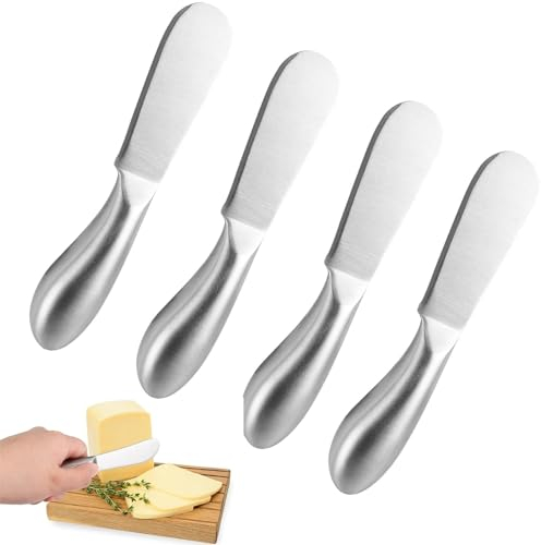 Buttermesser 4 Stück Buttermesser Klein Edelstahl Käsemesser Set Brotzeitmesser Tafelmesser Silber Dessertmesser mit Ergonomischem Griff Streichmesser Marmelade Messer Für Butter Käse Gebäck 13.5 cm