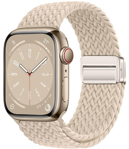 Qimela Sportband kompatibelt med Apple Watch Band 38 mm 40 mm 41 mm 42 mm 44 mm 45 mm 46 mm 49 mm kvinnor män magnetiskt stretchigt flätat sportband för iWatch-serien