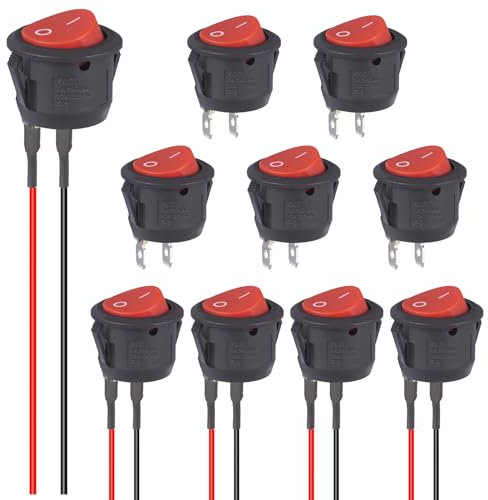 VEXUNGA Interruptor Basculante Redondo com fios Interruptor 12V Interruptores Redondos 2Pinos Palanca Conmutador 6A 250V 10A 125V SPST Rojo para Coche Camper (5Piezas y 5Piezas)