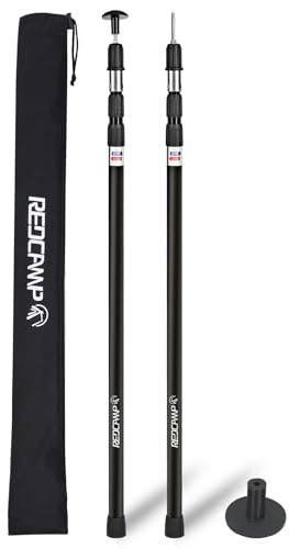 REDCAMP Lot de 2 mâts de Tente télescopiques, poteaux de Tente en Aluminium réglables Robustes, Barres de Camping d’Extension de 90 à 230 cm avec Capuchon de Protection pour bâche auvent Porche, Noir