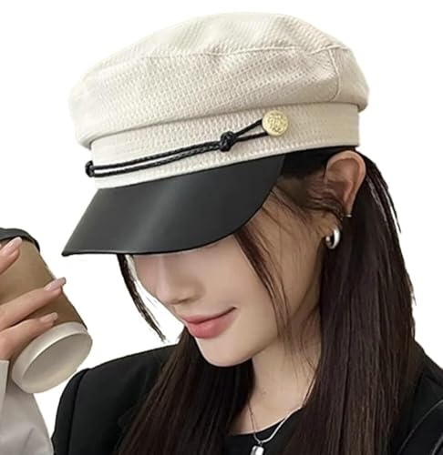 2025 Vintage Kapitän Matrose Hut Frauen Mode Zeitungsjunge Mütze Elegante Französisch Baskenmütze Hut Maler Hut Fiddler Cap Cabbie Hut(Beige)