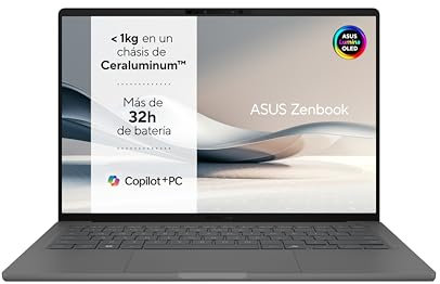 ASUS Zenbook A14 OLED UX3407QA-QD349W Copilot+ PC - Ordenador Portátil 14 WUXGA (Qualcomm Snapdragon X1-26-100, 16GB RAM, 1TB SSD, Qualcomm Adreno GPU, Windows 11 Home) Gris Islandés – Tec. QWERTY