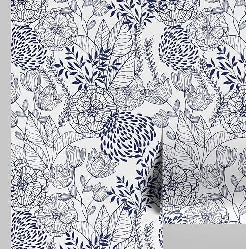 S4Sassy Revestimiento De Pared Autoadhesivo, Papel Tapiz Floral De Jardín, Papel Tapiz Removible, Mural De Pared Texturizado Azul Instantáneo Para Dormitorio, Baño, Lavadero (63,5 X 914 Cm)