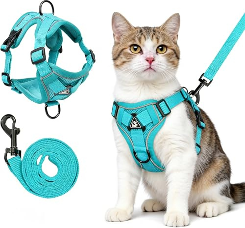 Cat Harness and Leash for Walking, Escape Proof Soft Adjustable Vest Harnesses for Cats (Emerald, M : Cat Weight 6.6-9.9 LB)
