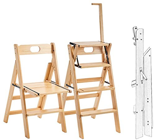 Chaise échelle pliante en bois à 4 niveaux – Support de présentation portable 2 en 1 pour intérieur et extérieur, parfait pour la décoration de la maison et les bibliothèques (82 x 43 x 57 cm, couleur
