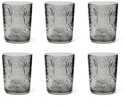 Excelsa Color Tumbler Set 6 Bicchieri in Vetro Decorati, Multicolore, Decoro in Rilievo, 350 ml, 8x10cm (Grigio)