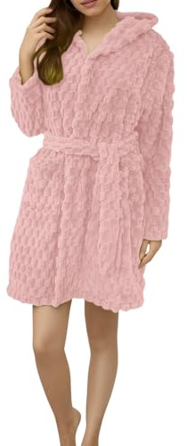 Generisch Albornoz para mujer, térmico, acogedor, para sauna, largo, invierno, grueso, bata, bata, bata, bata, bata, ropa de baño holgada, de felpa, con capucha y bolsillos, Rosa., S