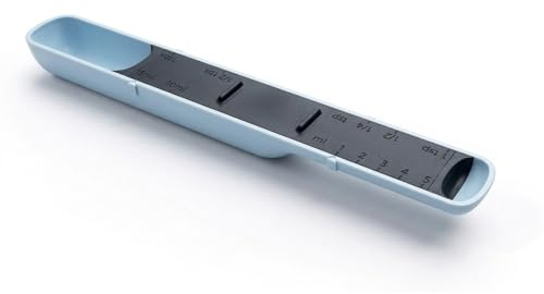 Cucchiaio dosatore regolabile per cottura e cottura – Design salvaspazio con scala ml e cucchiaio – per ingredienti umidi e secchi | blu-grigio