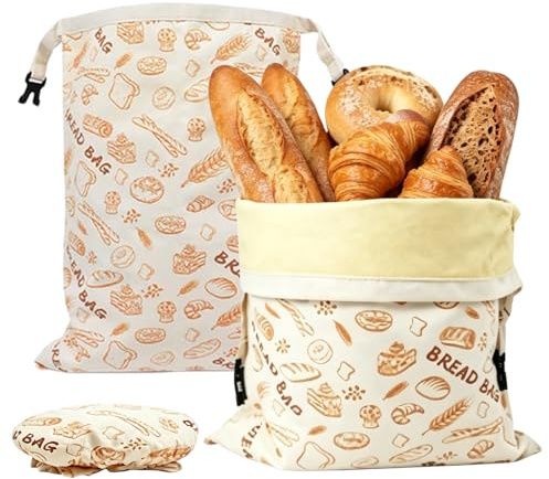 Nimblyne 2 stycken bivax, brödpåse: återanvändbar brödpåse 32 x 42 cm och skållock 18 cm, bivaxduk, för färsk förvaring av bakverk