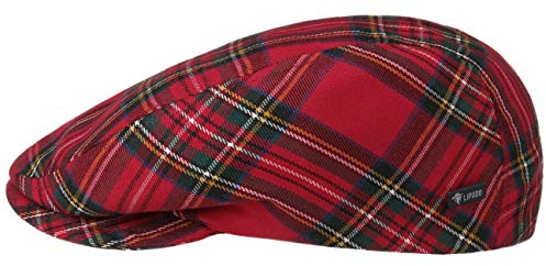 Lipodo Tartan Flatcap Damen Herren Kinder Schiebermütze Made in Italy Herbst Winter gefüttert Karomuster rot 58 cm