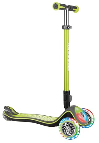 GLOBBER Elite Flash Lights Roller – Tretroller Kinder ab 3 Jahre - Scooter 120/80 mm - ABEC 5, 3-rädrig – höhenverstellbar - LED-Rollen und Leuchtdeck – Lime grün