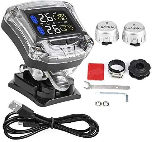 KIMISS TPMS monitor della pressione dei pneumatici, controllo della pressione dei pneumatici con 2 sensori esterni Universale per moto Monitoraggio della pressione dei pneumatici della moto