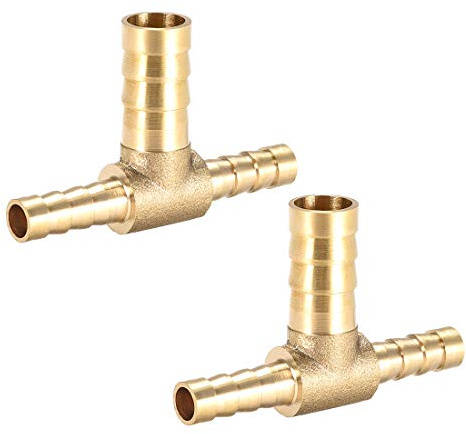 sourcing map 6x10x6mm Brass Hose Reducer Barb Fitting Tee T-Shaped 3 Way Barbed Connector Air Water Fuel 2pcs