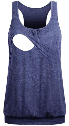 Joymom Nursing Shirt,Mama Fashion O Neck Sleeveless Aline Razorback Breastfeeding Tank Tops Maternity Comfy Soft Slimming Clothing for Leggings Blue S