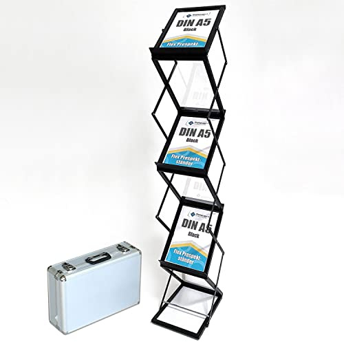 Displaylager - Broschyrställ, hopfällbart inkl.. Aluminium bärväska Golvbroschyrställ stående format vikbart broschyrställ (svart, A5)