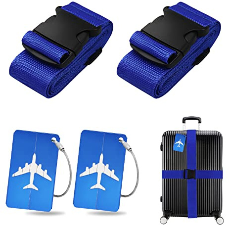 Cinghia per valigia e set di etichette per valigie, 2 pezzi nastro per bagagli con 2 pezzi set di etichette per bagagli, cinghia per valigia personalizzata per identificare rapidamente bagagli, borsa