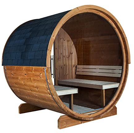 Sentiotec Kaski 180 View Fasssauna Außensauna Gartensauna aus Thermo-Kiefer Ø 220 x 180 cm