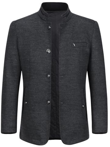 Allthemen Wintermantel Herren Kurzmantel Slim Fit Mantel mit Stehkragen Wolle Warm Wollmantel Business Freizeit Grau M