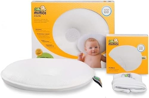 MIMOS® Cojín para bebés | Ayuda a prevenir y Tratar la plagiocefalia | Producto Transpirable y Esponjoso | Incluye una Funda Extraible de poliéster 100% (S, Blanco)