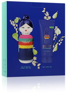 Benetton, Estuche de Regalo Sisterland Blue Neroli para Mujer EDT 80 ml + Loción Corporal 75 ml, Larga duración, Fragancia joven, moderna y fresca, Notas frutales, de ámbar y lavanda