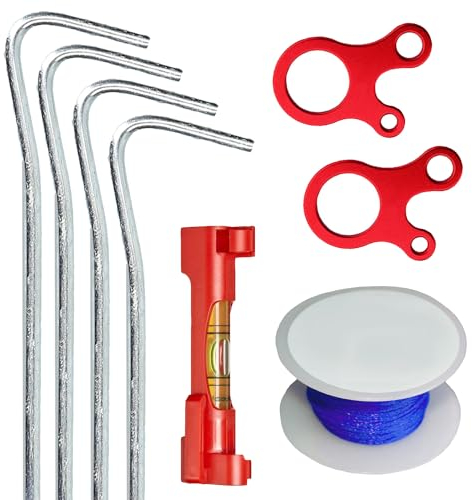 Maurerschnur Set bestehend aus Maurerschnur (Richtschnur 50m x 1,7mm) Maurerschnurspanner (Schnurspanner) mobile Schnurwasserwage und Erdnägel (Hering)