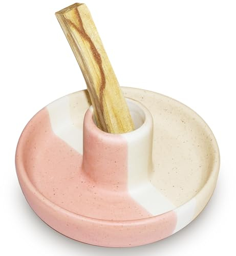 BEYLAB Palo Santo Holder ceramics, Incense Stick Holder for Palo Santo Cones and Wax Melts, Sticks Burner Wood, Bowl Stand with Ash Catcher, Meditation Yoga Modern Minimalist - Beige Red