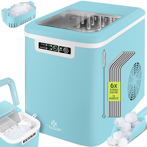 KESSER® Máquina de hacer hielo Cubitos de acero inoxidable 150W | Cubitera 12 kg 24 h | 2 tamaños cubitos | Preparación en 7 min | Tanque de agua 2,2L | Temporizador | Pantalla LCD