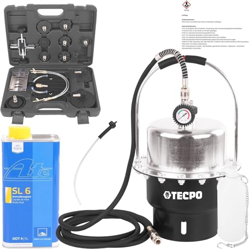 TECPO Bremsenentlüftungsgerät, 5 Liter Bremsenentlüfter + Bremsflüssigkeit SL6, 1 Liter