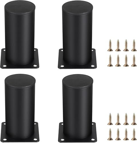 4 Stück Möbelfüße,runde Schrankfüße,Edelstahl Verdickt Tischbeine,für Stühle Tisch Schrank und Sofa,mit Edelstahlschrauben (8CM,Schwarz)