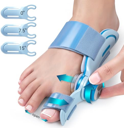 Tech Love Hallux Valgus Korrektur Fixierplatte Upgrade Hallux Valgus Ballen Zehen Korrektor mit 3 Verschiedenen Befestigungswinkeln Hallux Valgus Schiene für Zehen Tag und Nacht Unisex Blau