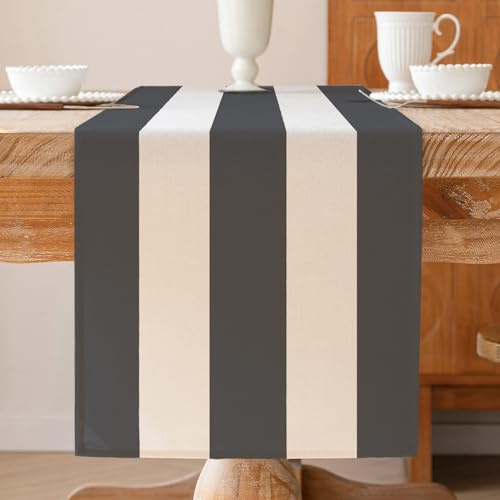 ViaElayu Camino de Mesa Gris Blanco Moderno a Rayas Lavable Invierno Estilo rústico Primavera Camino de Mesa de Cocina Decoración de Mesa de salón Decoración 40 x 140 cm