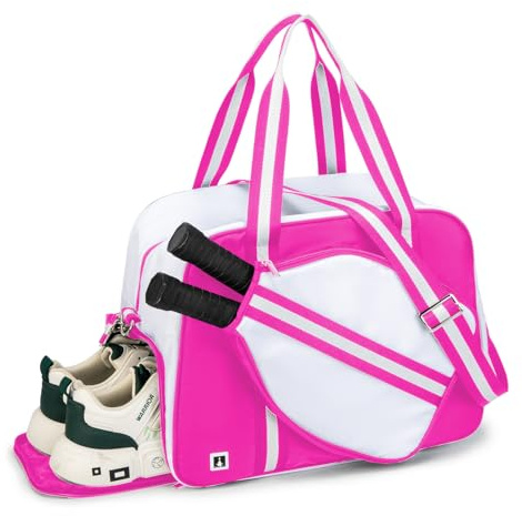 ROYALFAIR Pickleball Bags with Shoe Compartment for Women and Men，Pickleball Paddle Bag Large Capacity can Hand-Carried or Crossbody (Pink)