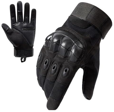 PVFZXS Security Handschuhe, Militärische Taktische Handschuhe Mit Kohlenstofffaser Knöchelschutz Und Touchscreen, Geeignet für Dschungel-Erkundung, Wandern(Schwarz XL)