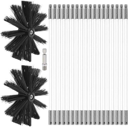 MOCNT Kit di Pennello per Pulizia del Camino Spazzole per Camini Nylon Rotante Flessibile Spazzola Pulizia Camino con 18 Aste Flessibili 2 Testa a Pennello 200mm