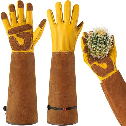 Pameil Gants Jardinage pour Homme et Femme, Gants de Travail Cuir Avancés, en cuir Résistant aux épines, Adaptés aux Travaux Extérieurs, au Jardinage, au Soudage, à L'exploitation Forestière(L)